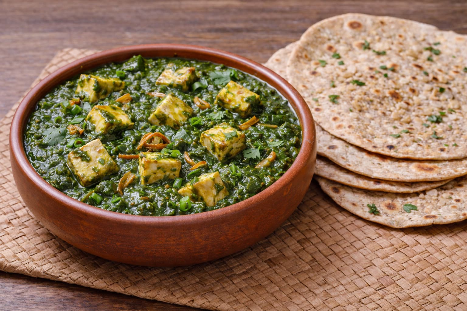 Palak Paneer Curry with Multigrain Garlic Phulka